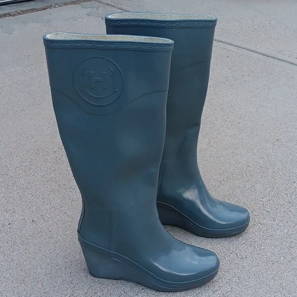 Hunter Shoes Hunter Champery Gray Wedge Tall Rain Boots Womens